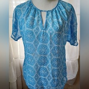 Worthington Blue/White Top/Blouse MEDIUM